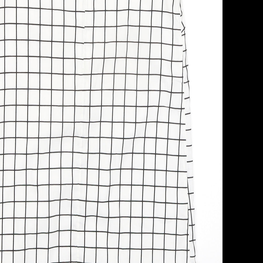 BHS Girls White Check Polyester Pencil Dress Size 11-12 Years Round Neck Zip - Embellished Neckline Detail