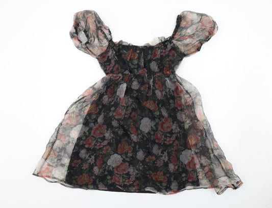 Nasty Gal Womens Multicoloured Floral Polyester Mini Size 6 Square Neck Pullover