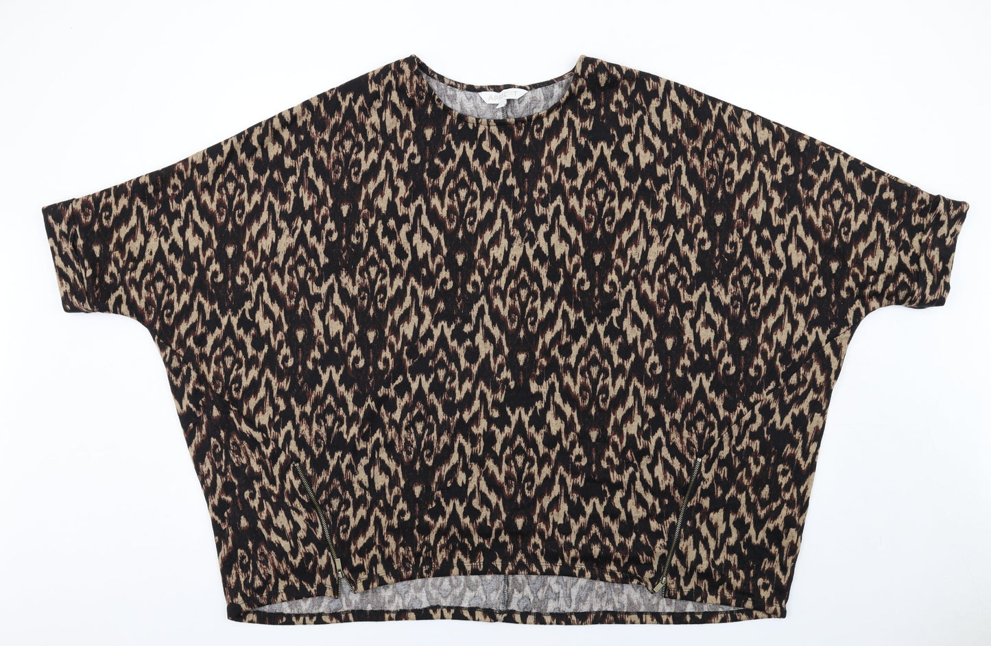 Apricot Womens Brown Geometric Polyester Basic T-Shirt Size 14 Round Neck