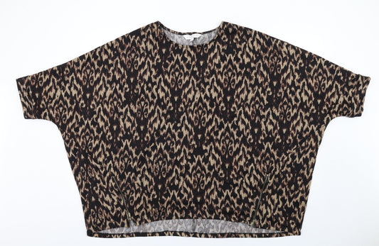 Apricot Womens Brown Geometric Polyester Basic T-Shirt Size 14 Round Neck