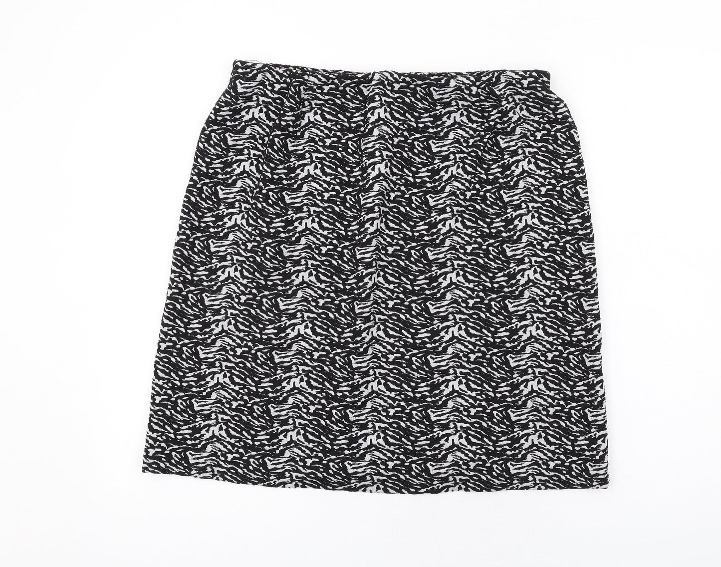 Marks and Spencer Womens Black Geometric Polyester A-Line Skirt Size 14