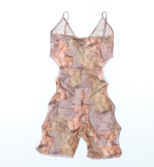 PRETTYLITTLETHING Womens Multicoloured Geometric Polyester Playsuit One-Piece Size 8 Pullover