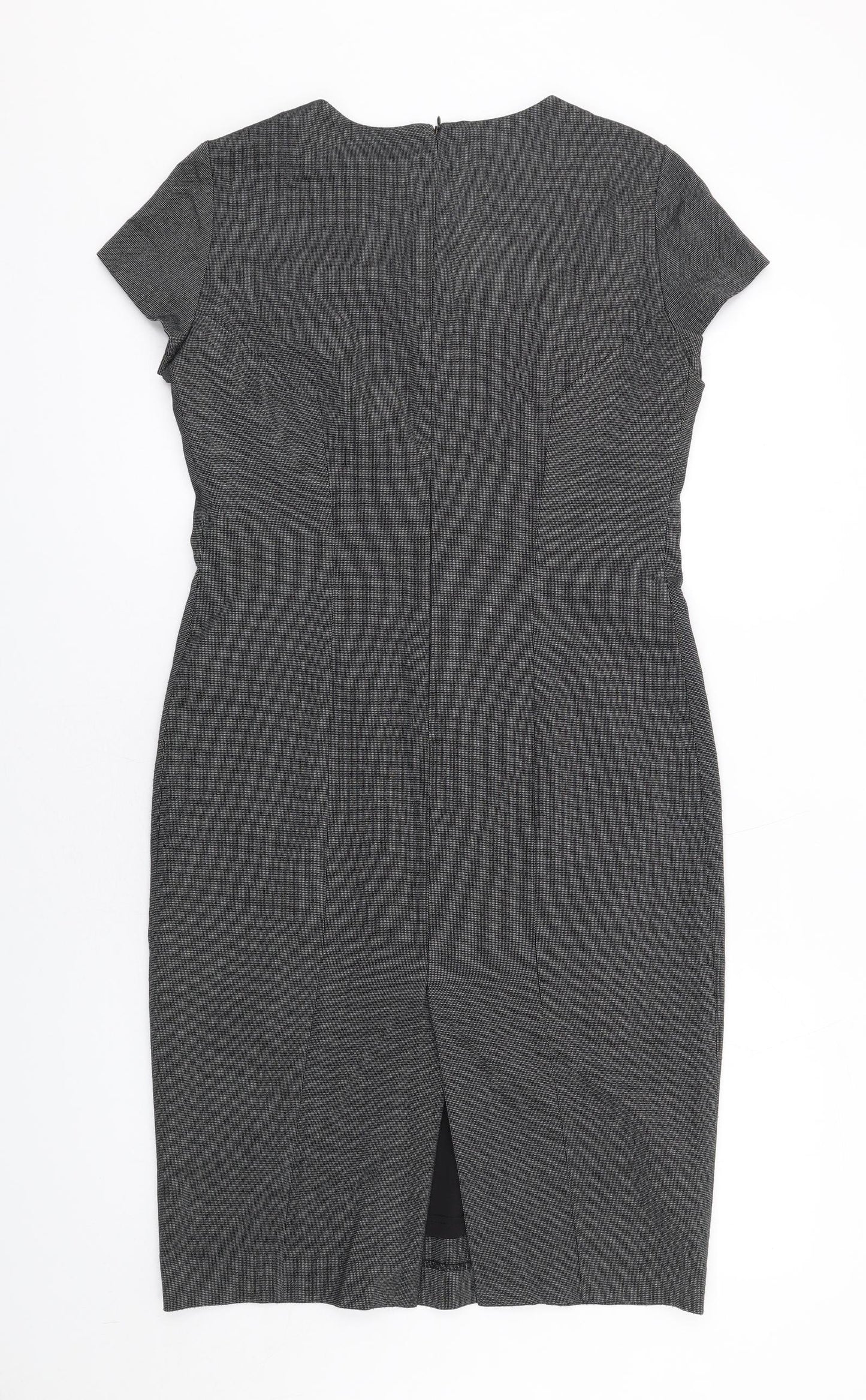 Zara Womens Grey Polyester Pencil Dress Size L Round Neck Zip