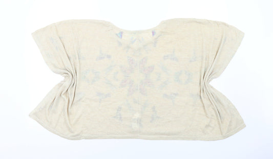Apricot Womens Beige Geometric Polyester Basic Blouse Size M Round Neck
