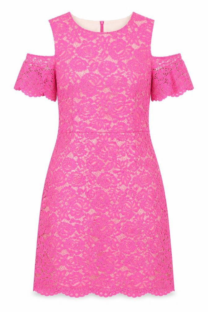 Oasis Womens Pink Floral Patent Leather A-Line Size 10 Round Neck Zip - Cold Shoulder