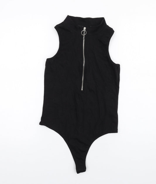 Kaiia Womens Black Polyester Bodysuit One-Piece Size 12 Zip