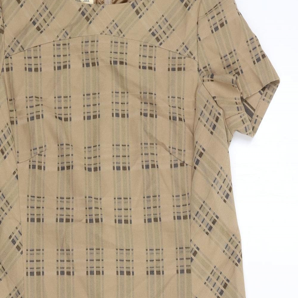 NEXT Womens Brown Check Polyester A-Line Size 10 Boat Neck Zip