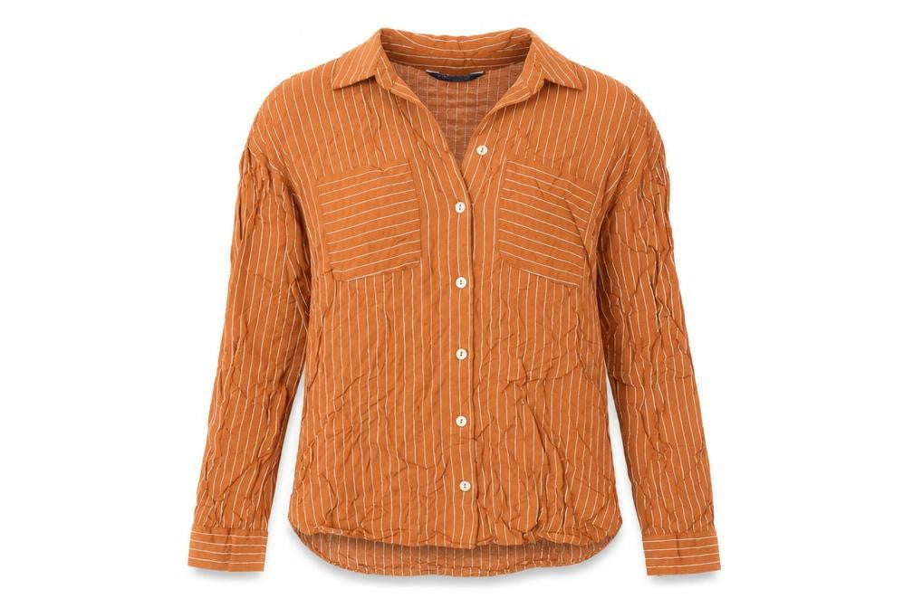Marks and Spencer Womens Orange Striped Viscose Basic Button-Up Size 6 Collared