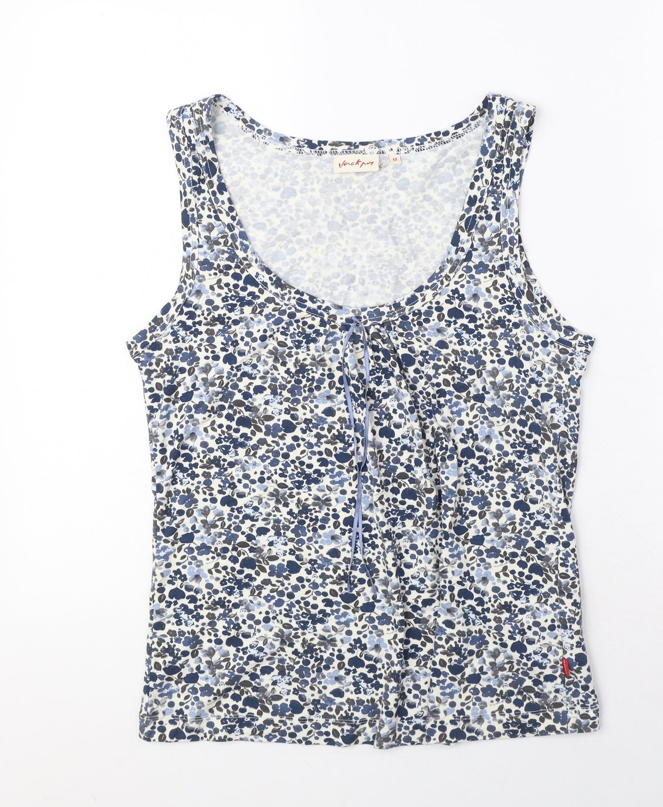 Jackpot Womens Blue Geometric Viscose Basic Tank Size M Scoop Neck
