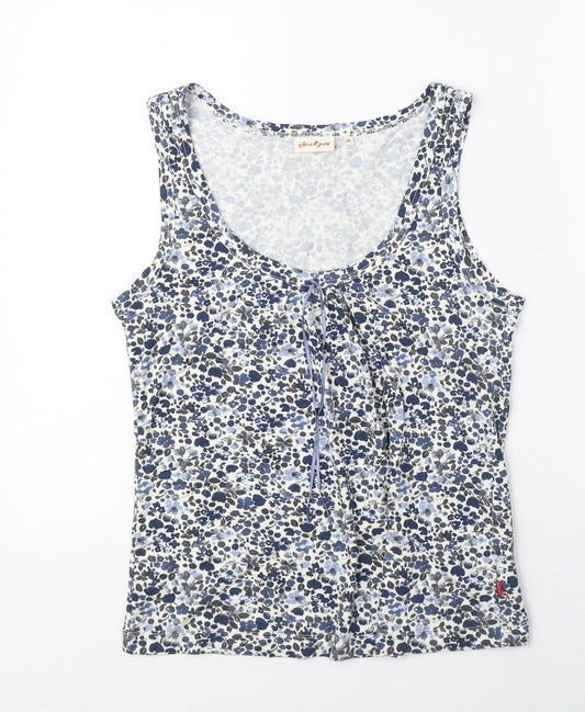Jackpot Womens Blue Geometric Viscose Basic Tank Size M Scoop Neck