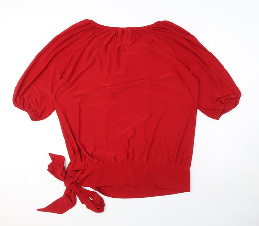 Nina Leonard Womens Red Polyester Basic T-Shirt Size M Round Neck