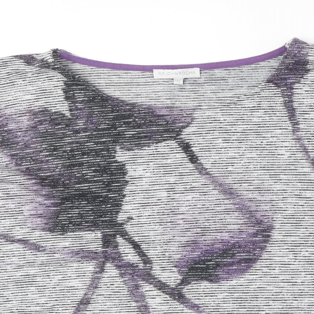 RJR.John Rocha Womens Grey Polyester Jersey Blouse Size 12 Round Neck