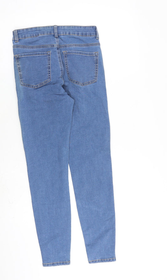 Marks and Spencer Womens Blue Cotton Skinny Jeans Size 10 L28 in Regular Zip