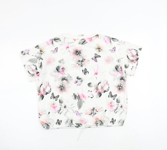 H&M Girls White Floral Cotton Basic Blouse Size 11-12 Years Crew Neck Pullover