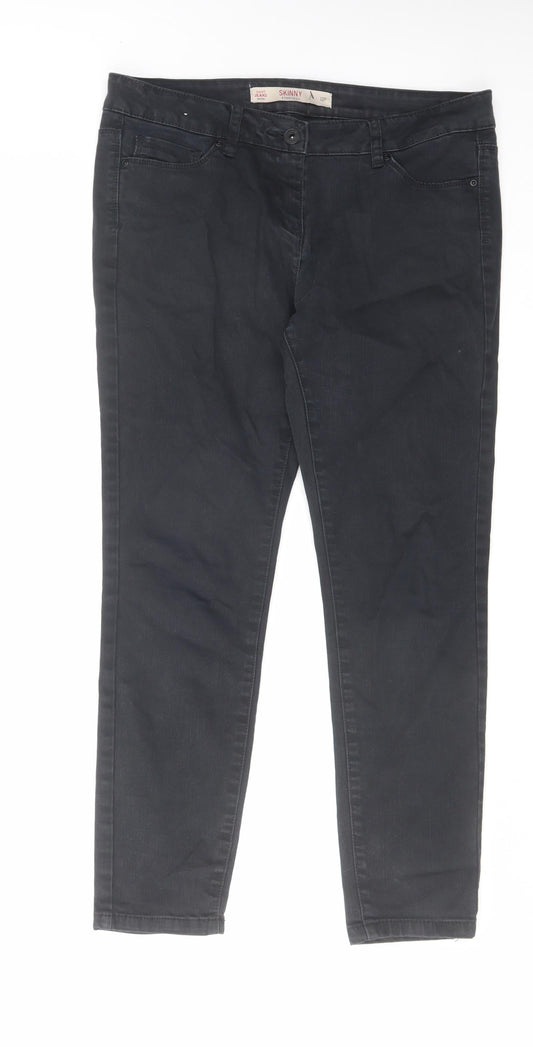 NEXT Womens Black Cotton Skinny Jeans Size 12 L27 in Regular Zip