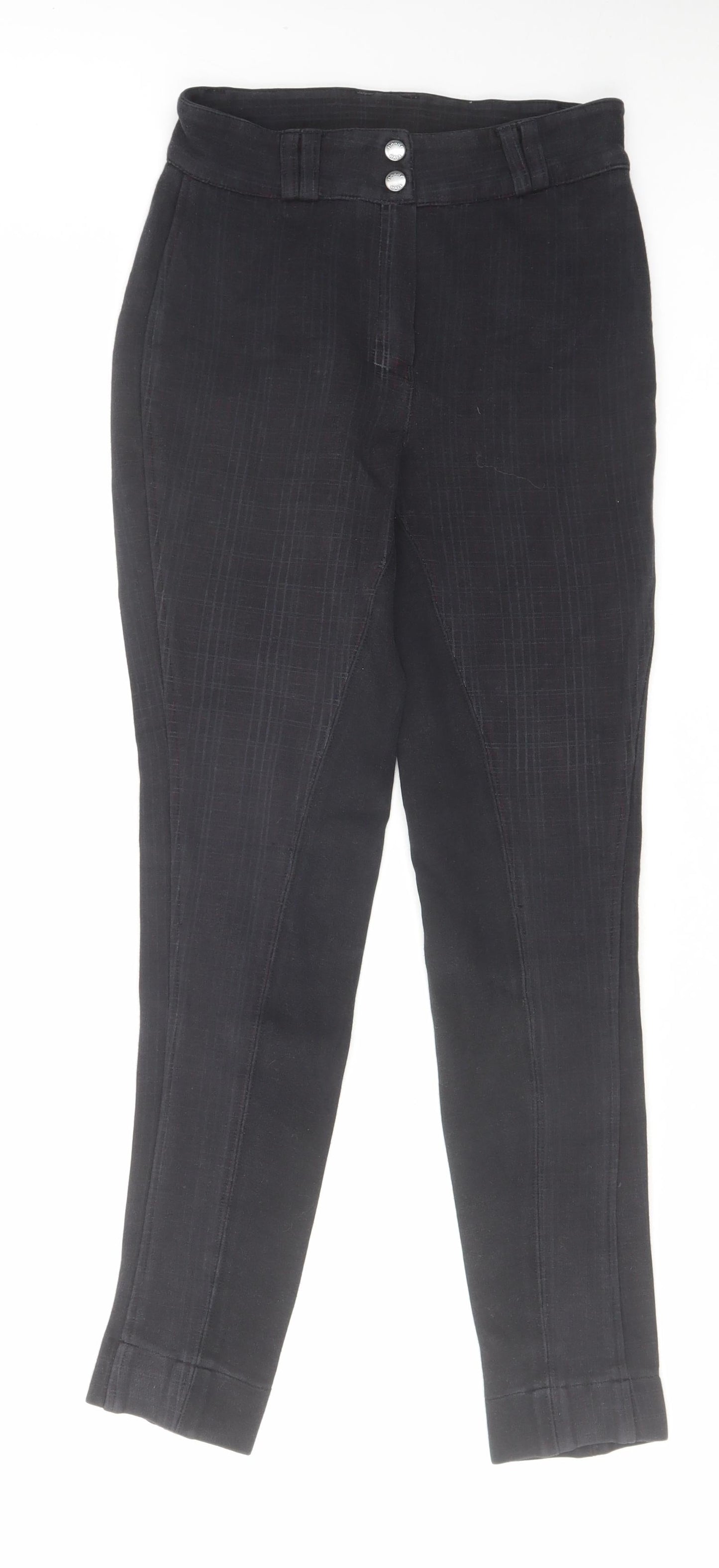 Harry Hall Womens Black Check Cotton Trousers Size 26 in L27 in Regular Zip - Equestrian