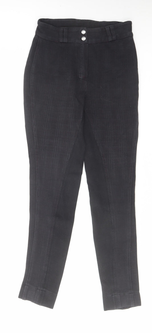 Harry Hall Womens Black Check Cotton Trousers Size 26 in L27 in Regular Zip - Equestrian
