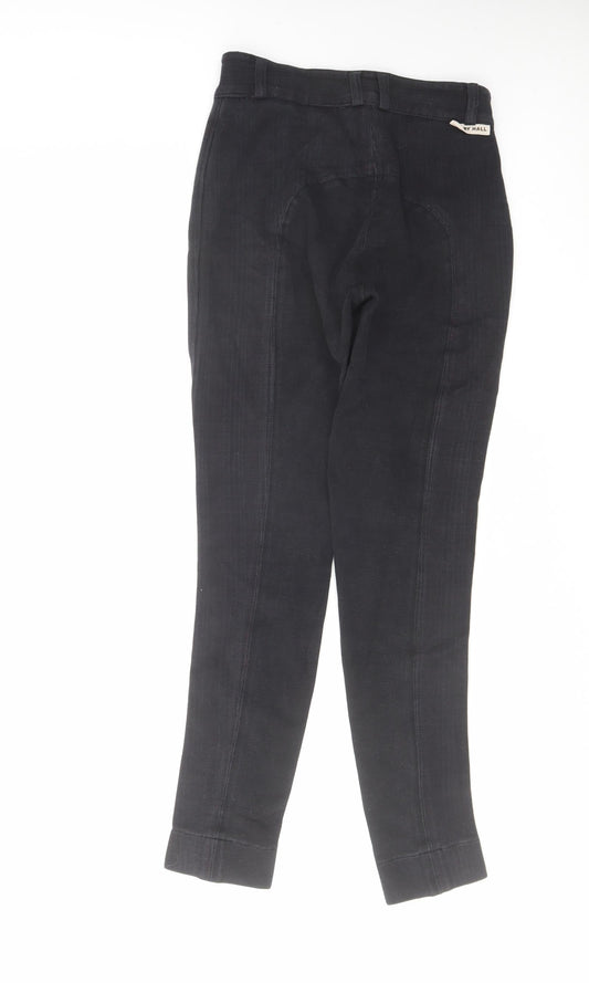 Harry Hall Womens Black Check Cotton Trousers Size 26 in L27 in Regular Zip - Equestrian