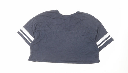 Pull&Bear Womens Blue Polyester Cropped T-Shirt Size L V-Neck