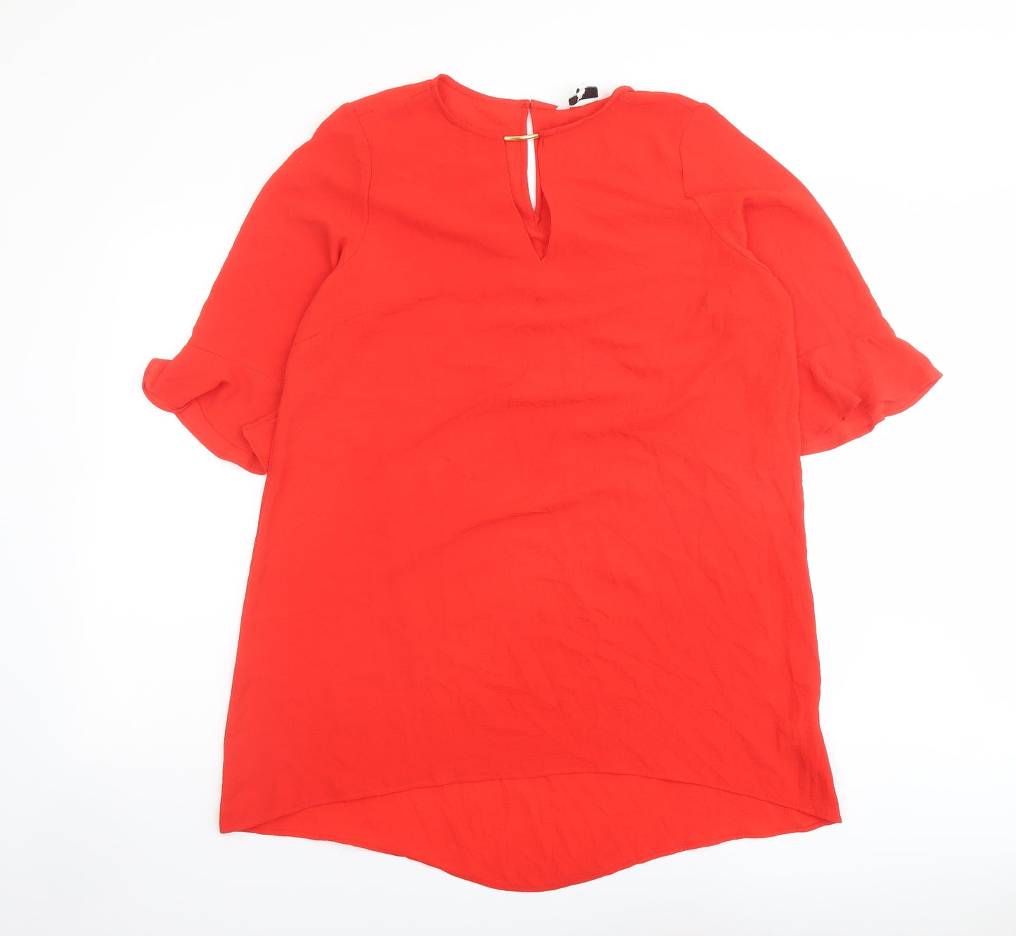 Be You Womens Red Polyester Basic Blouse Size 14 Round Neck
