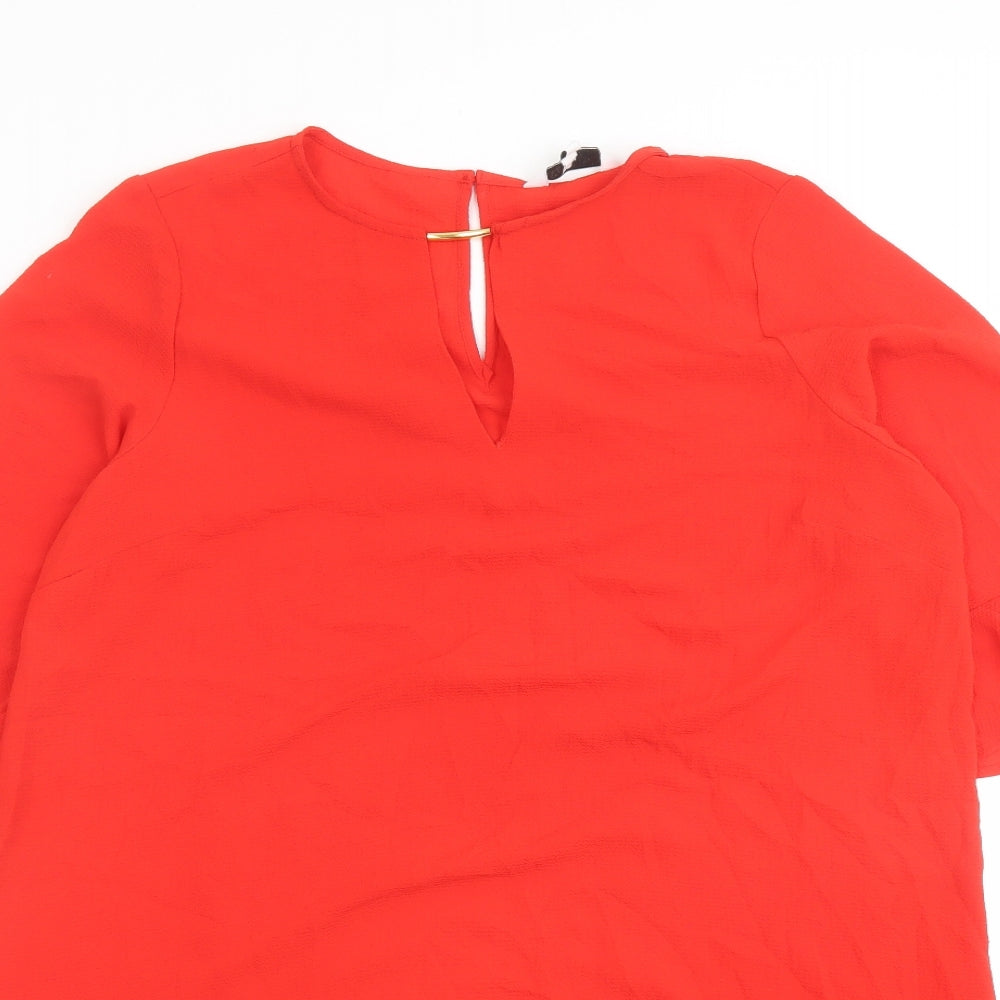 Be You Womens Red Polyester Basic Blouse Size 14 Round Neck