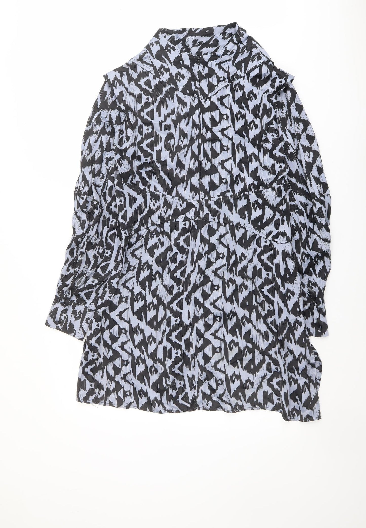 Topshop Womens Blue Geometric Viscose A-Line Size 12 High Neck Zip