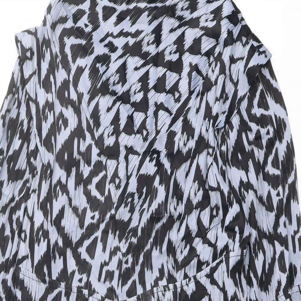 Topshop Womens Blue Geometric Viscose A-Line Size 12 High Neck Zip