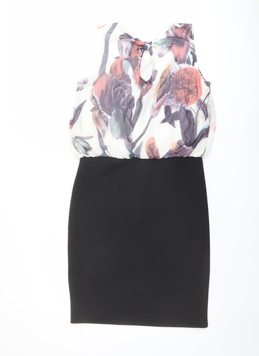 Quiz Womens Black Polyester Pencil Dress Size 14 Round Neck Pullover - Floral