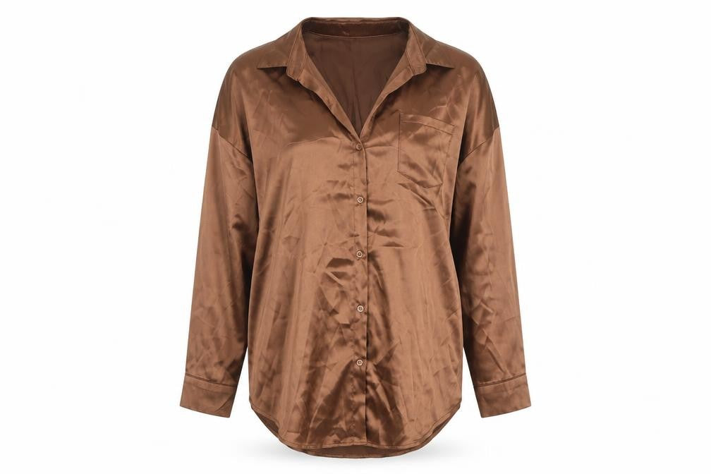 Missy Empire Womens Brown Polyester Basic Button-Up Size 4 Collared