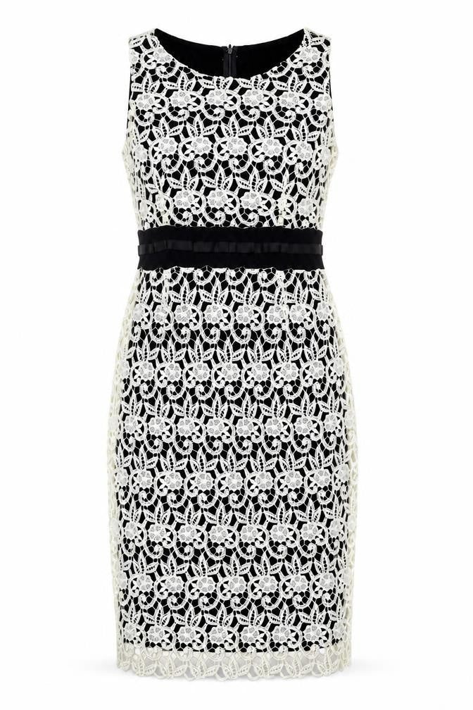 Front view of Kaleidoscope women’s ivory polyester bodycon, size UK 12, round neck zip - lace