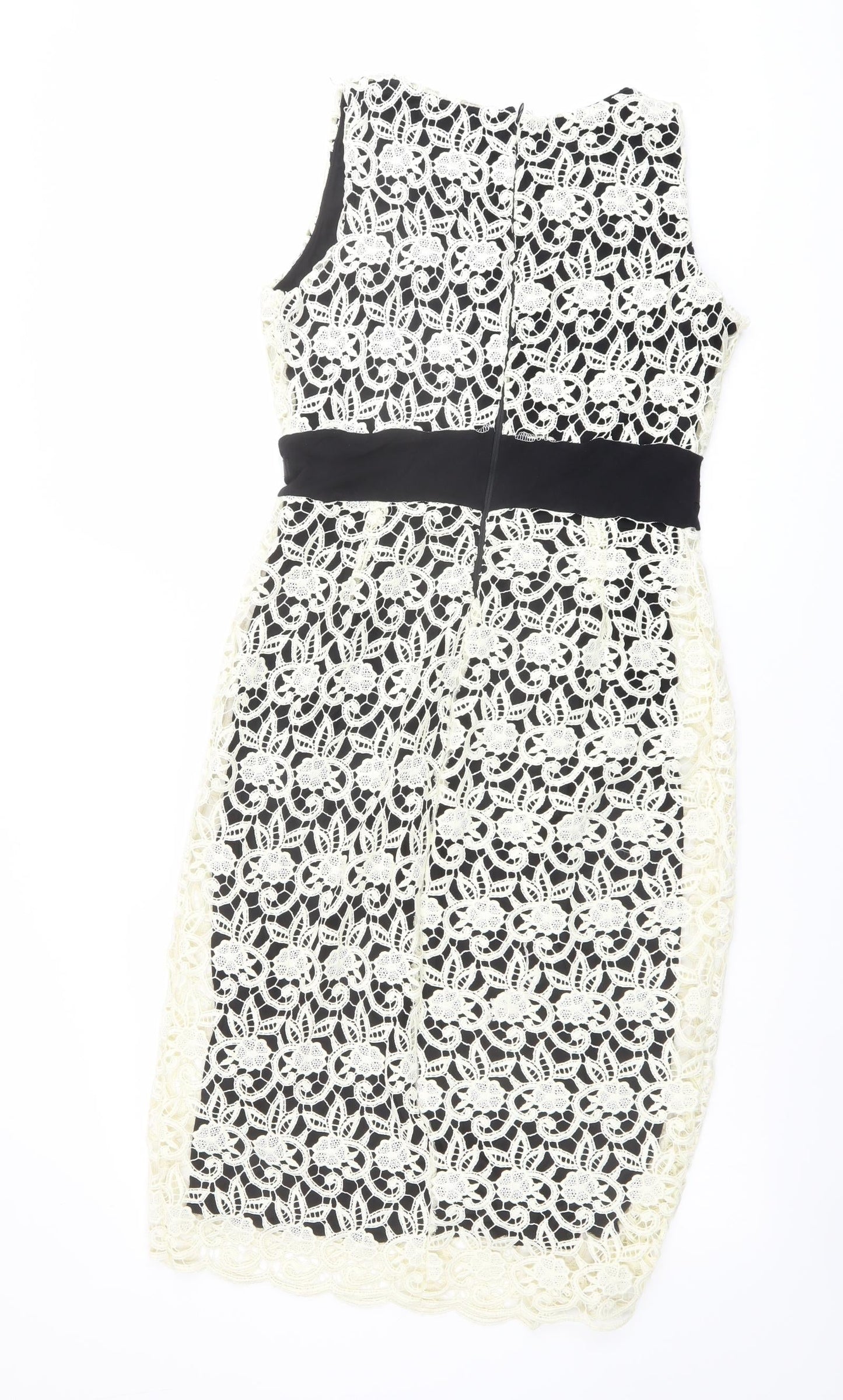 Kaleidoscope Womens Ivory Polyester Bodycon Size 12 Round Neck Zip - Lace