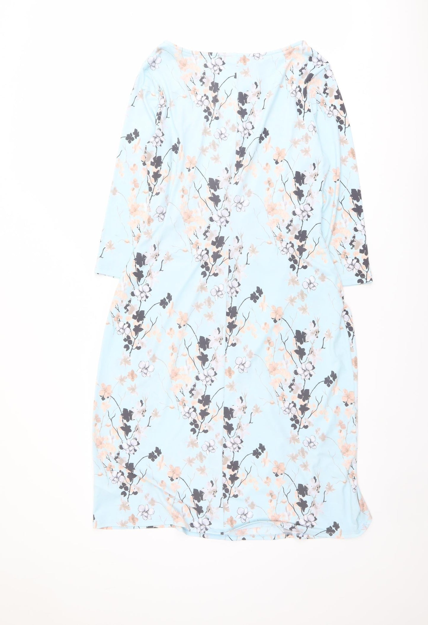 Damart Womens Blue Floral Polyester Pencil Dress Size 14 Boat Neck Pullover
