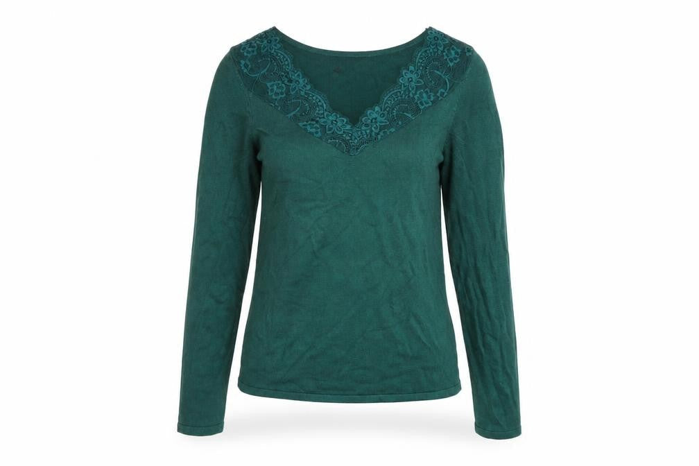 Grain de Malice Womens Green V-Neck Viscose Pullover Jumper Size S