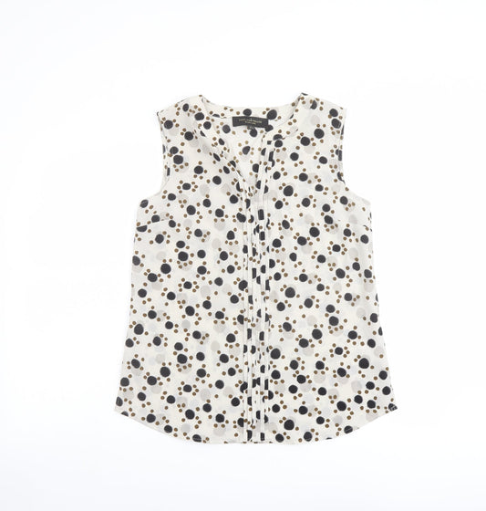 Paul Costelloe Womens Beige Polka Dot Polyester Basic Blouse Size 10 Henley