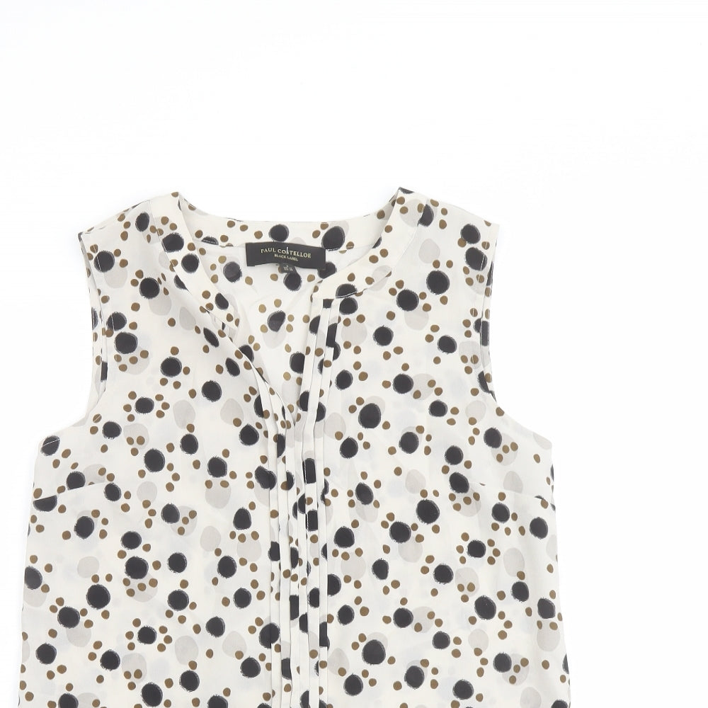 Paul Costelloe Womens Beige Polka Dot Polyester Basic Blouse Size 10 Henley