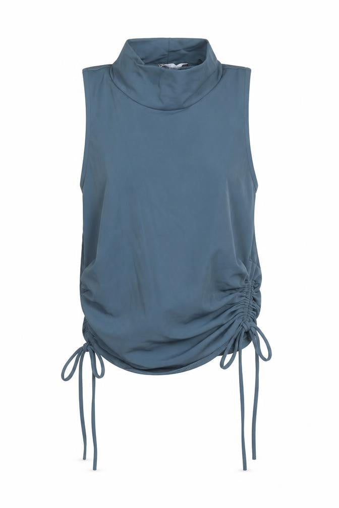 Zara Womens Blue Polyamide Cropped Blouse Size M High Neck