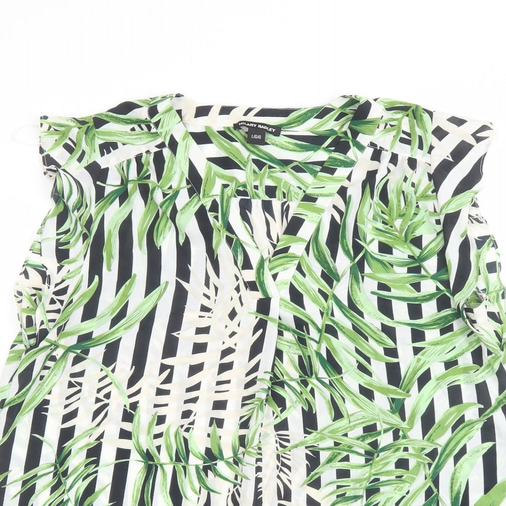 Hilary Radley Womens White Striped Polyester Basic Blouse Size L V-Neck
