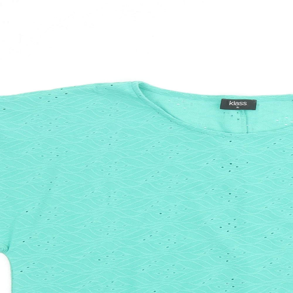 Klass Womens Green Polyester Basic T-Shirt Size XL Round Neck