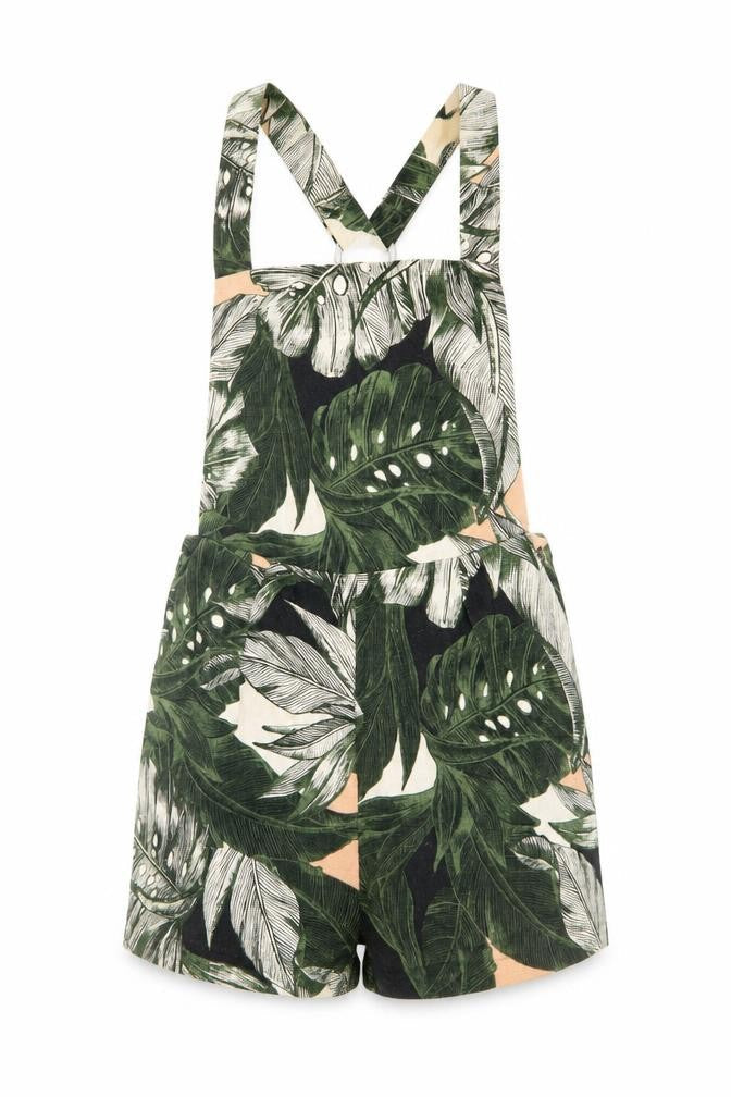 Topshop Womens Green Geometric Cotton Dungaree One-Piece Size 6 Pullover - Leaf Print