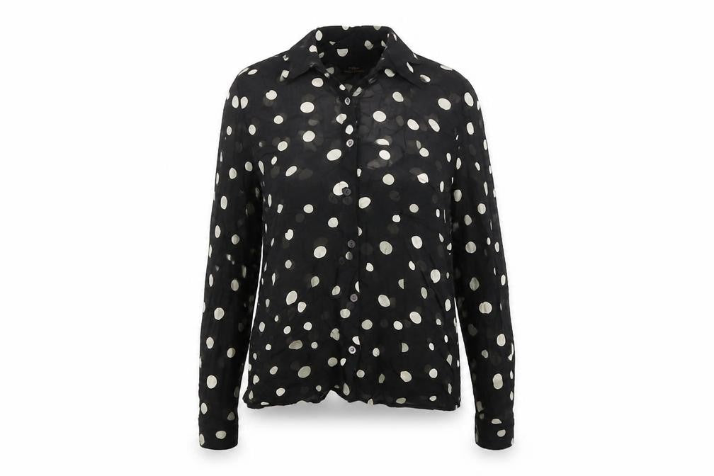 Marks and Spencer Womens Black Polka Dot Viscose Basic Button-Up Size 12 Collared