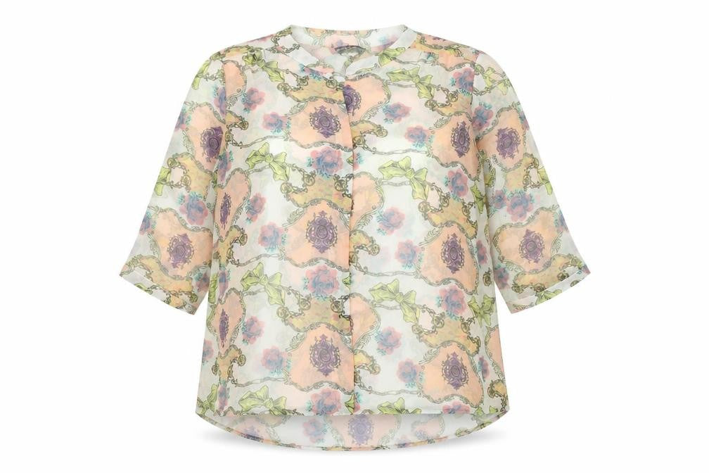 Marina Kaneva Womens Multicoloured Geometric Polyester Basic Button-Up Size 16 Round Neck