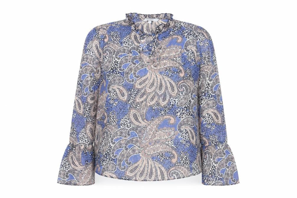 Front view of Red Herring women’s multicoloured paisley polyester basic blouse, size UK 10, round neck - frill