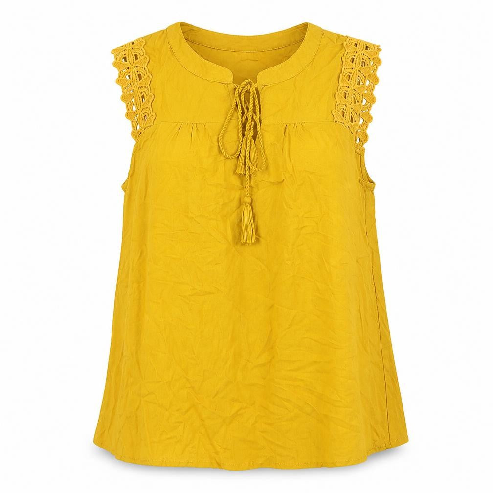 Only Womens Yellow Viscose Basic Tank Size 10 Round Neck