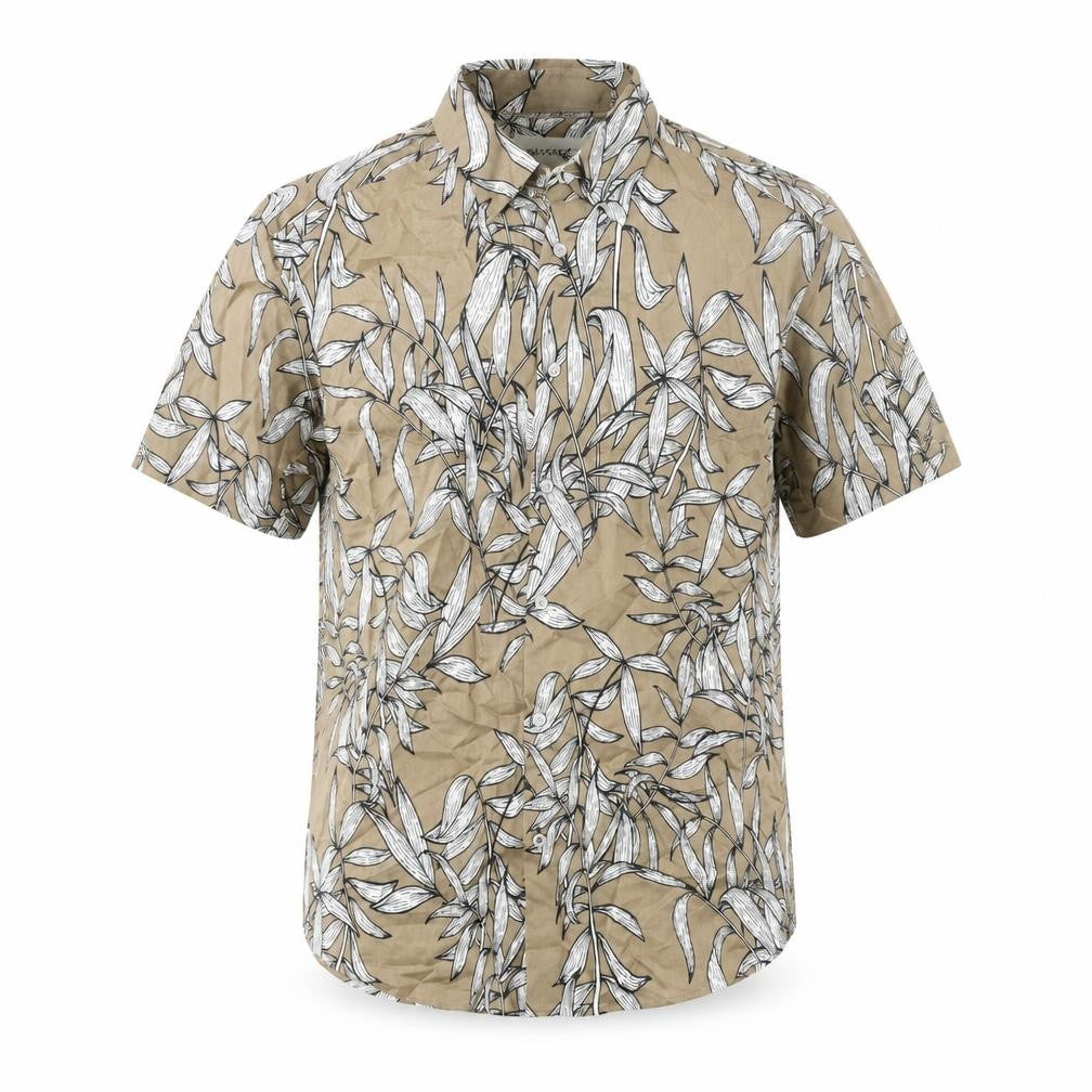 Autograph Mens Brown Geometric Cotton Button-Up Size S Collared Button - Leaf Pattern