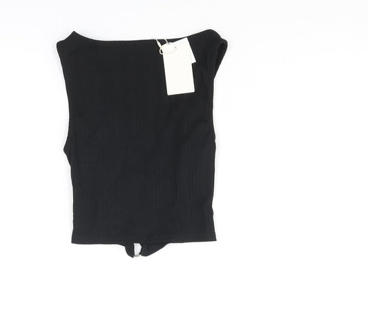 Stradivarius Womens Black Polyester Basic Tank Size S V-Neck