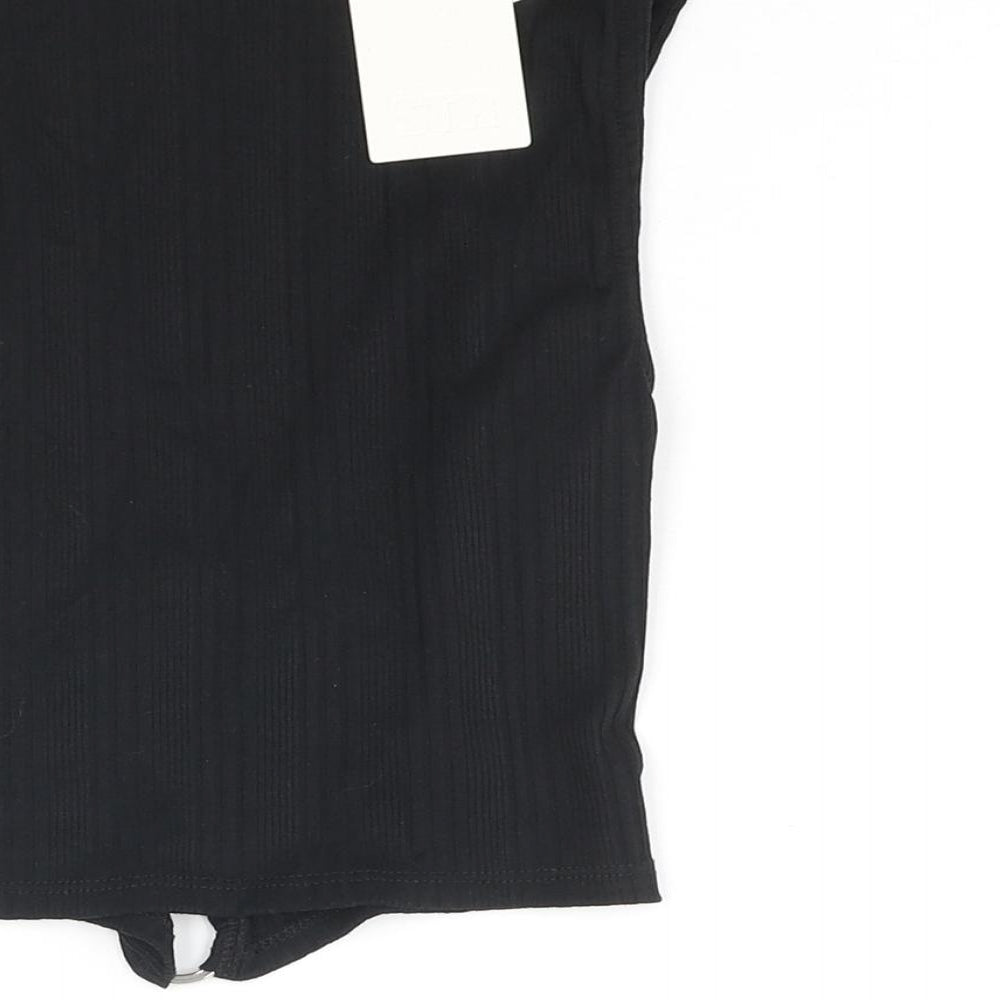 Stradivarius Womens Black Polyester Basic Tank Size S V-Neck