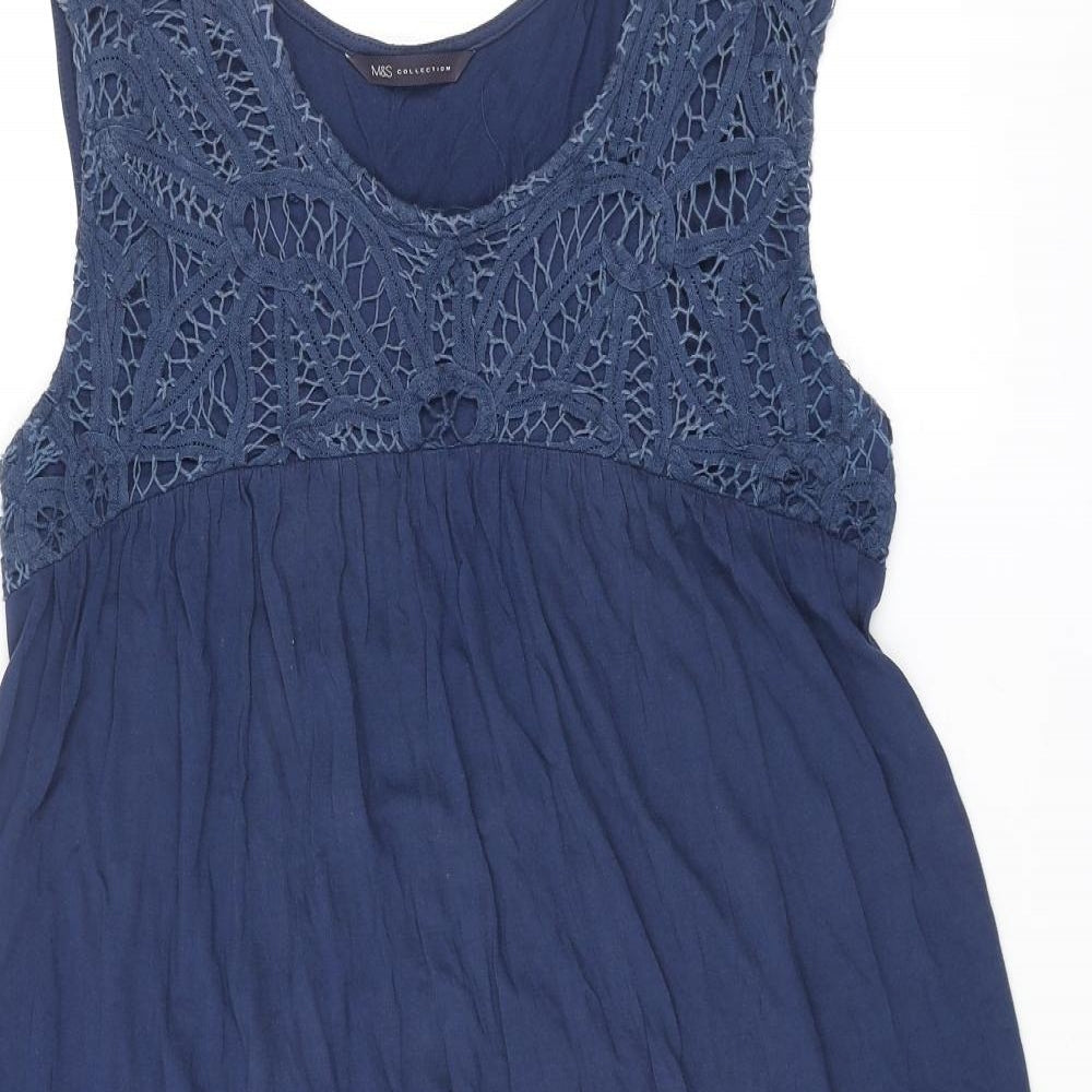 Marks and Spencer Womens Blue Viscose Tank Dress Size 10 Round Neck Pullover