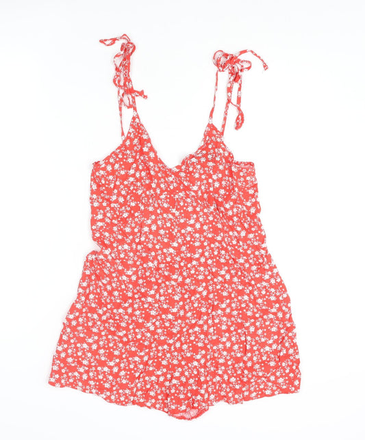 ASOS Womens Red Floral Viscose Playsuit One-Piece Size 10 L3 in Button