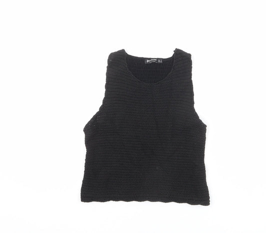 Stradivarius Womens Black Acrylic Basic T-Shirt Size S Scoop Neck