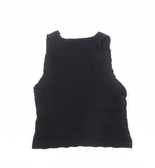 Stradivarius Womens Black Acrylic Basic T-Shirt Size S Scoop Neck